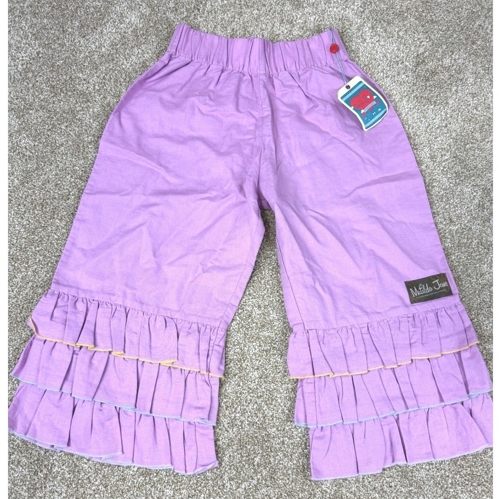 NEW Matilda Jane Girls Purple Linen Pants Blend Ruffle Hem Wide Leg 8